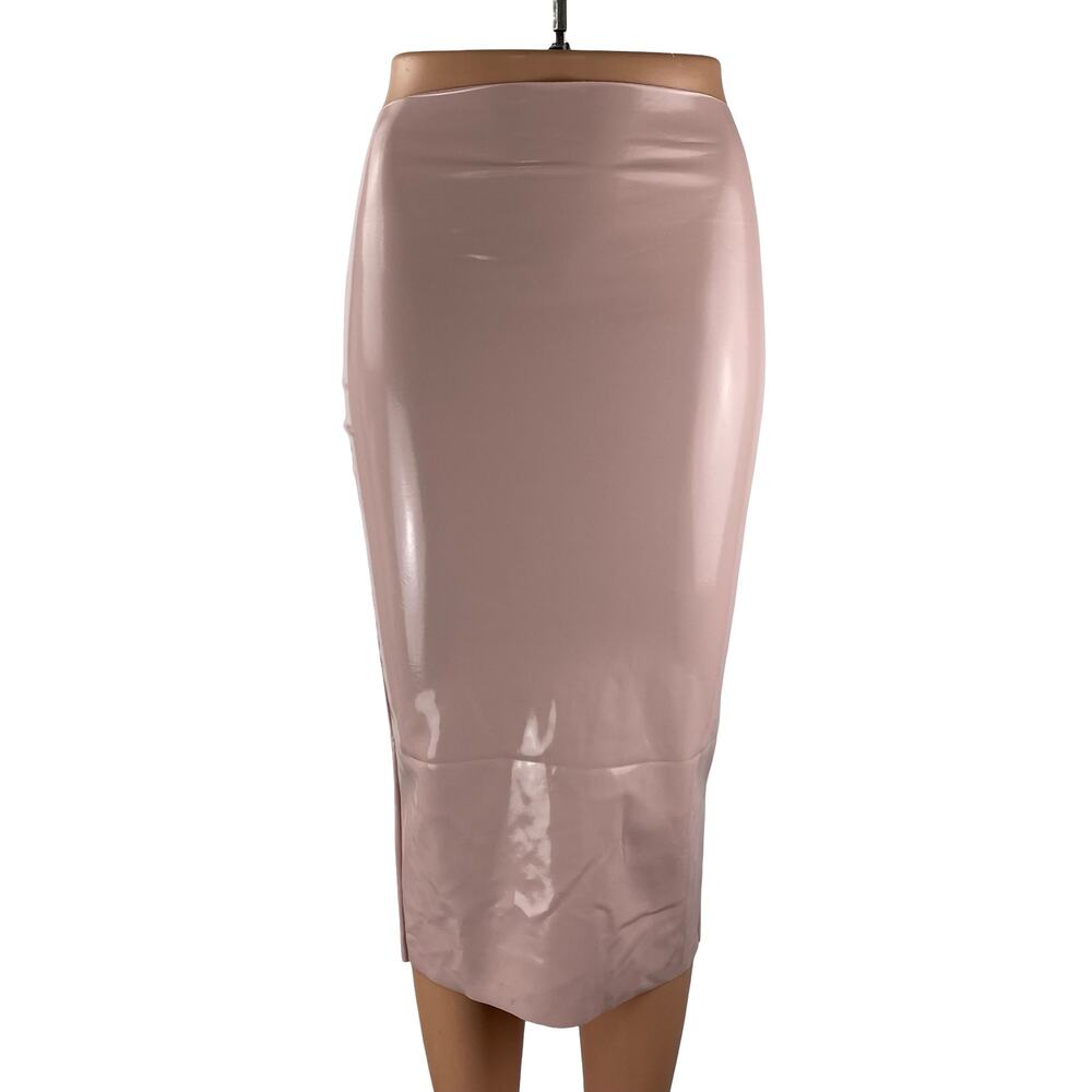Kikiriki Women's Faux Vegan Leather Vinyl High Rise Midi Pencil Bodycon Skirt S
